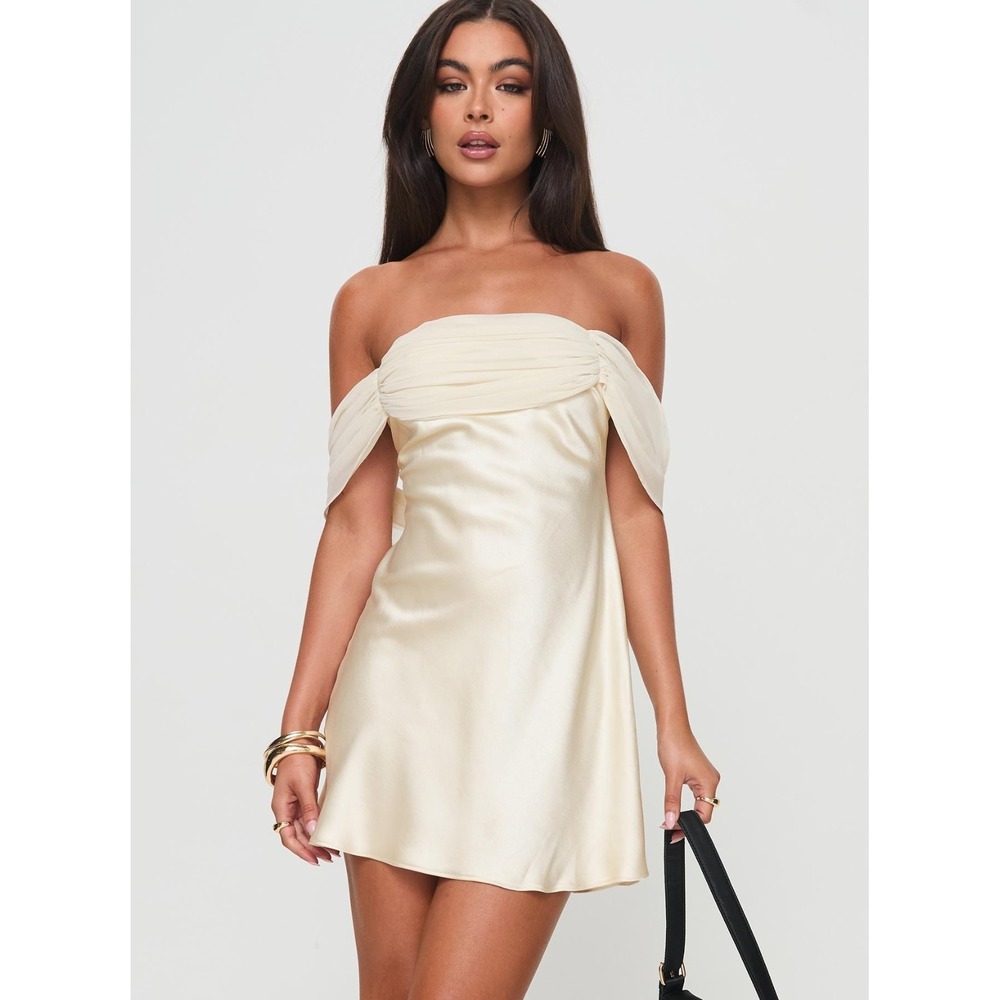 Princess Polly Cream Satin Going Out Adoration Sash Romantic Mini Dress Size 4
